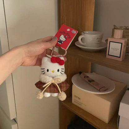 Hello Kitty Kawaii Plush Keychain with Changeable Dress – Cute Sanrio Bag Charm & Car Key Holder