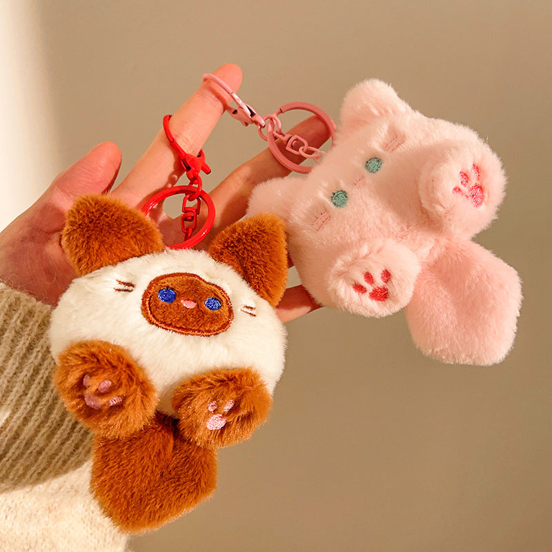 Kawaii Plush Cat Keychain – Cute Fluffy Kitty Bag Charm for Girls & Cat Lovers
