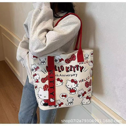 Hello Kitty Anniversary Printed Tote Bag with Red Straps | Cute Kawaii Shoulder Bag for Girls & Women