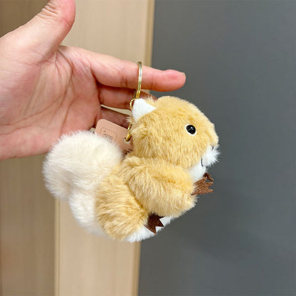 Kawaii Plush Squirrel Keychain | Cute Fluffy Animal Bag Charm & Key Holder (Random Color)