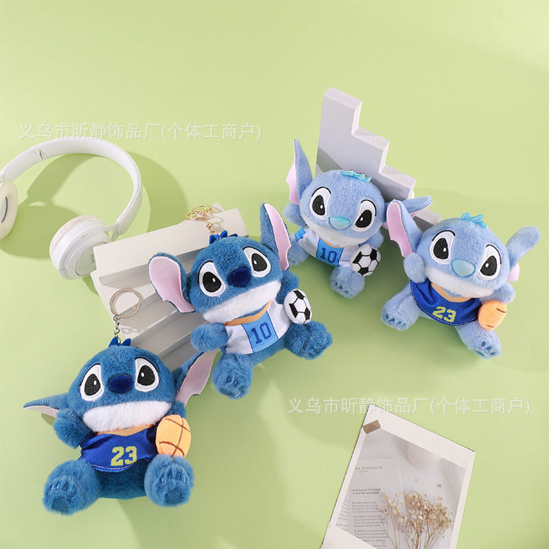 Kawaii Sports Alien Plush Keychain Toy – Mini Blue Cute Stuffed Doll Bag Charm | Basketball & Football Variants (14.5cm)