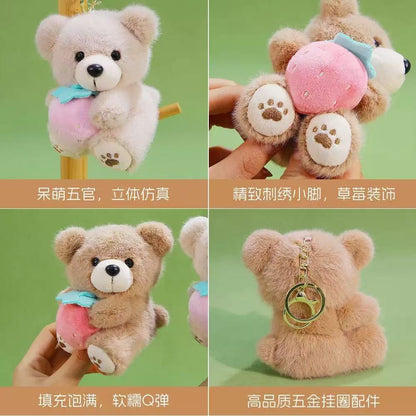 Kawaii Teddy Bear Strawberry Plush Keychain – Cute Soft Toy Keyring (Single Piece)