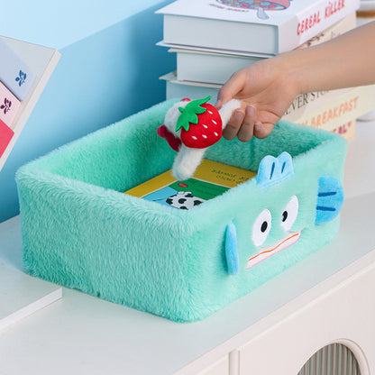 Kawaii Plush Desk Organizer Box – Cute Cartoon Storage Basket for Makeup, Stationery & Phone Holder (Soft Furry Multi-Purpose Organizer)