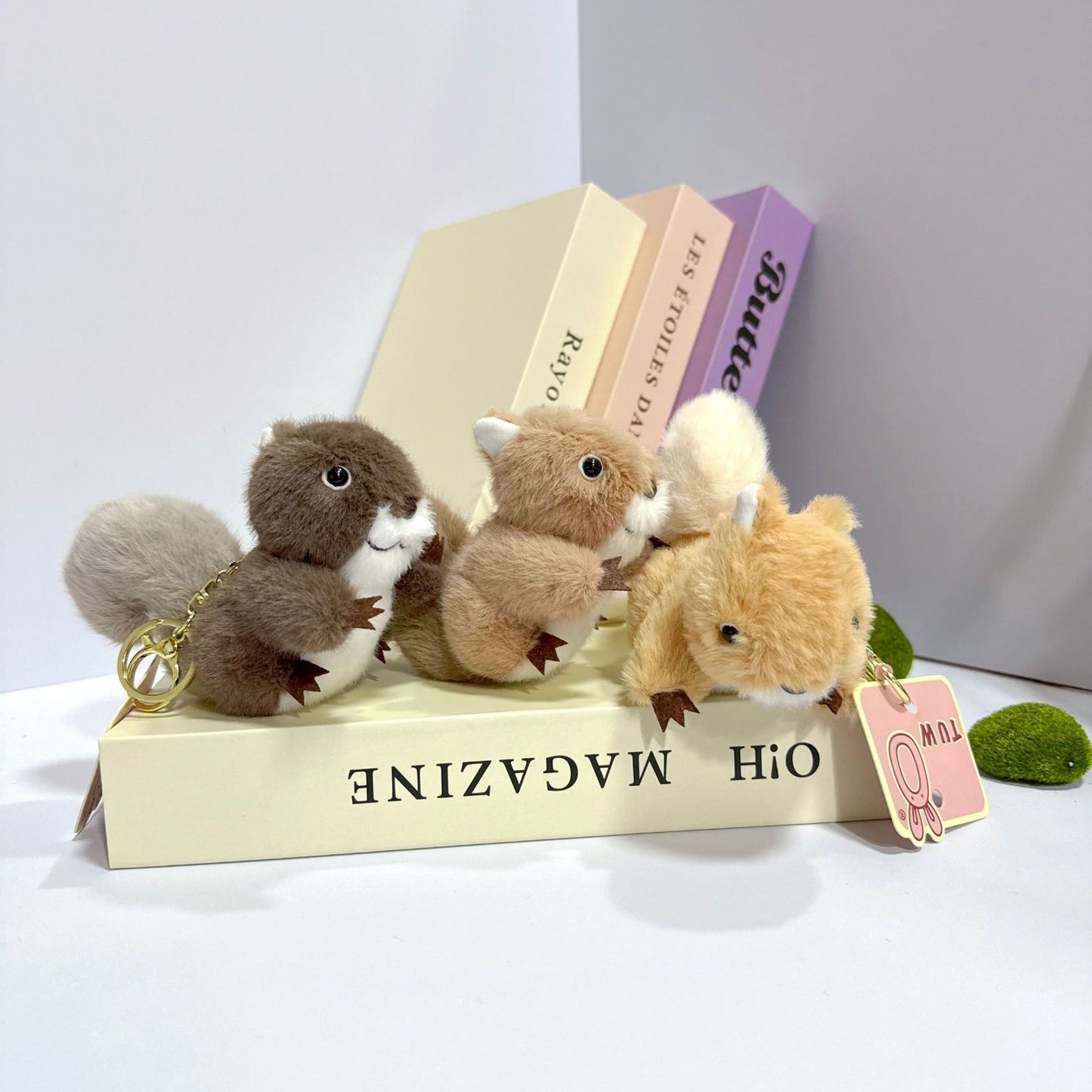 Kawaii Plush Squirrel Keychain | Cute Fluffy Animal Bag Charm & Key Holder (Random Color)
