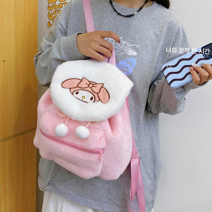 Sanrio Plush Mini Backpack – Hello Kitty, Kuromi, My Melody & Pochacco Kawaii Soft Fur School Bag for Girls
