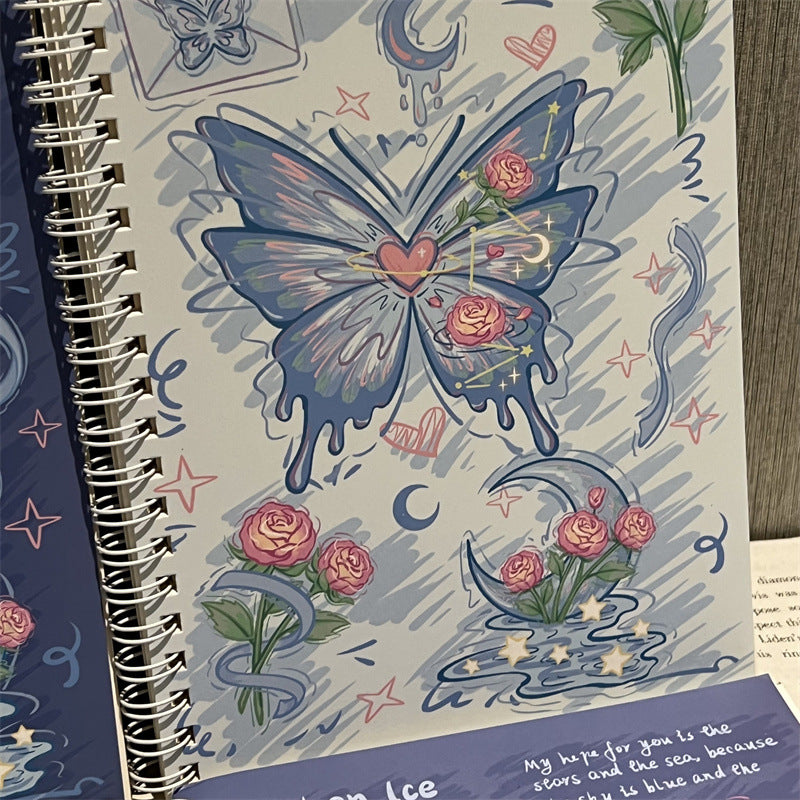 Broken Ice Blue Rose Butterfly Spiral Notebook – Aesthetic Kawaii Journal | Cute Ruled Diary for School, College & Office (Single Piece)