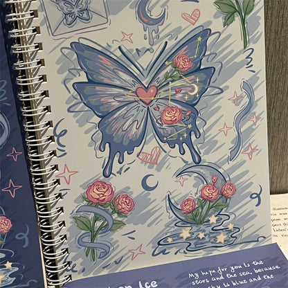 Broken Ice Blue Rose Butterfly Spiral Notebook – Aesthetic Kawaii Journal | Cute Ruled Diary for School, College & Office (Single Piece)