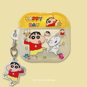 Shinchan AirPods Case with Keychain | Cute Cartoon Transparent Protective Cover for AirPods Pro 2 & Compatible Models