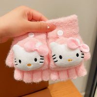 Kawaii Plush Flip-Cover Winter Gloves for Kids – Hello Kitty, Cinnamoroll, Kuromi & My Melody Designs