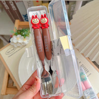 Labubu Travel Portable Cutlery Set | Cute Cartoon Spoon & Fork with Case