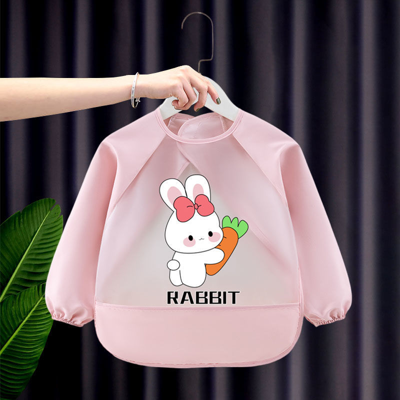 Kids Waterproof Feeding Bib with Sleeves – Cute Cartoon Rabbit & Dinosaur Long Sleeve Baby Apron | Mess-Free Eating & Painting Smock for Toddlers