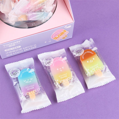 Kawaii Ice Lolly Popsicle Eraser Set (Pack of 3) – Cute Gradient Eco-Friendly Pencil Erasers for Kids & Students