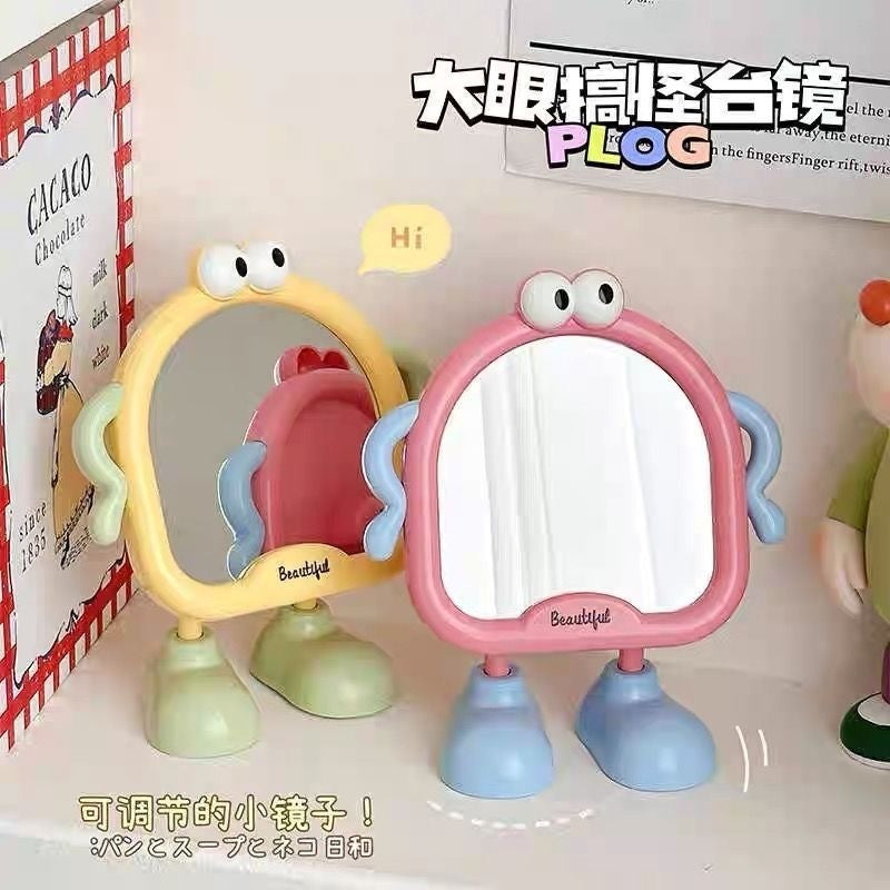 Cute Cartoon Standing Table Mirror with Legs – Kawaii Makeup Mirror for Desk | Aesthetic Vanity Mirror for Girls Room Decor