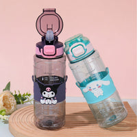 Kawaii Character Water Bottle With Belt Strap – 1 Litre Leakproof Tritan Straw Bottle (Hello Kitty / Cinnamoroll / Lotso / Kuromi)