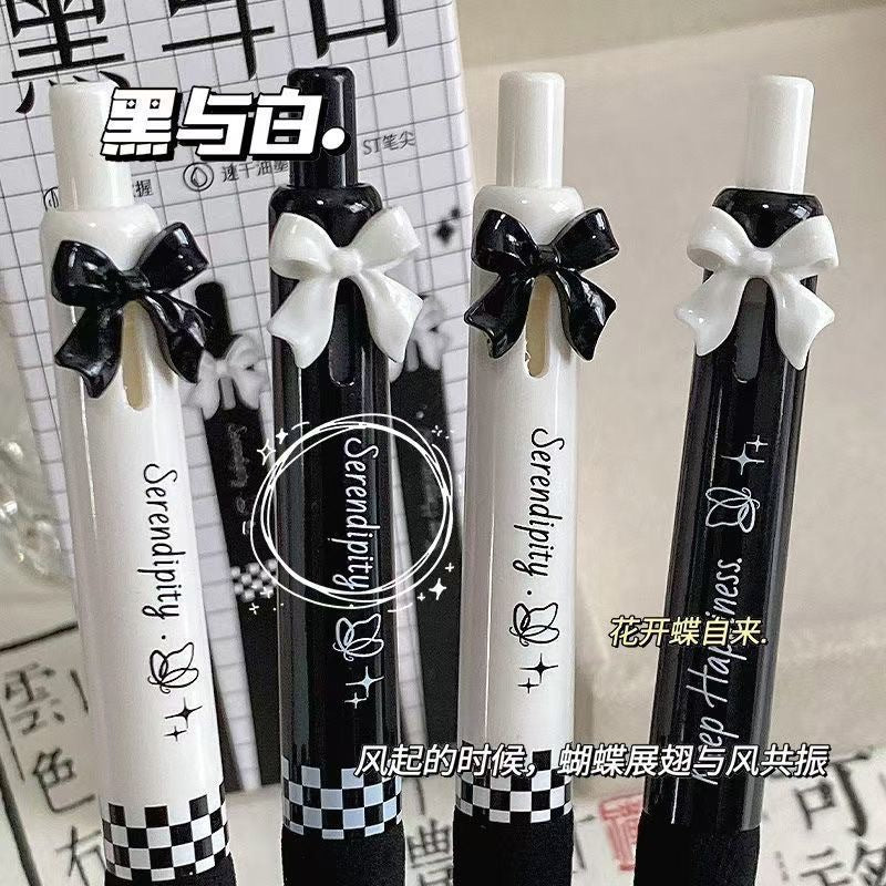 Kawaii Bow-Themed Gel Pen Set (Pack of 4) | Cute Aesthetic Black Ink Pens for School, Office & Journaling