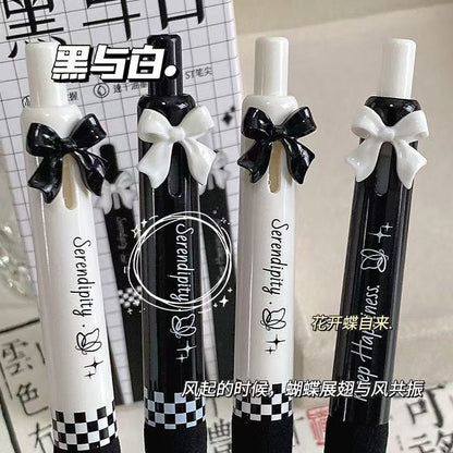 Kawaii Bow-Themed Gel Pen Set (Pack of 4) | Cute Aesthetic Black Ink Pens for School, Office & Journaling