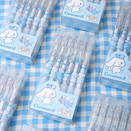 Cinnamoroll 12 Pcs Cute Gel Pen Set – Sanrio Kawaii Cartoon Blue Ink Pens for School, Office & Gifting price 225 for set of 12