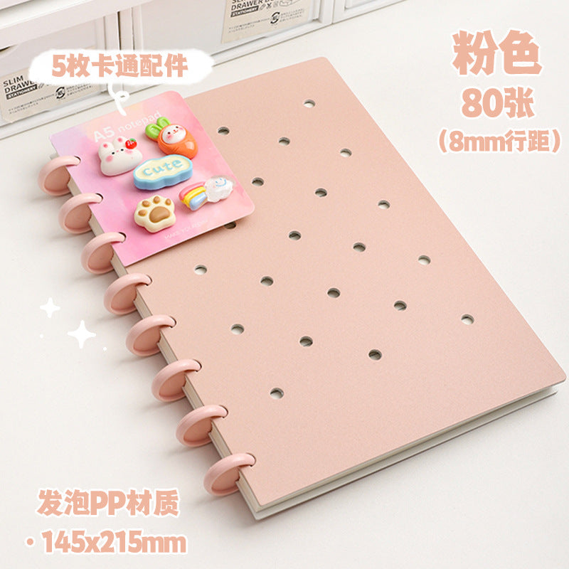 Kawaii DIY Loose-Leaf Notebook Binder – Cute Disc Bound Aesthetic Planner Journal with Decorative Charms