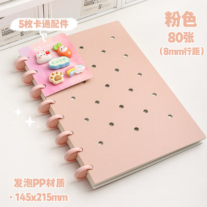 Kawaii DIY Loose-Leaf Notebook Binder – Cute Disc Bound Aesthetic Planner Journal with Decorative Charms