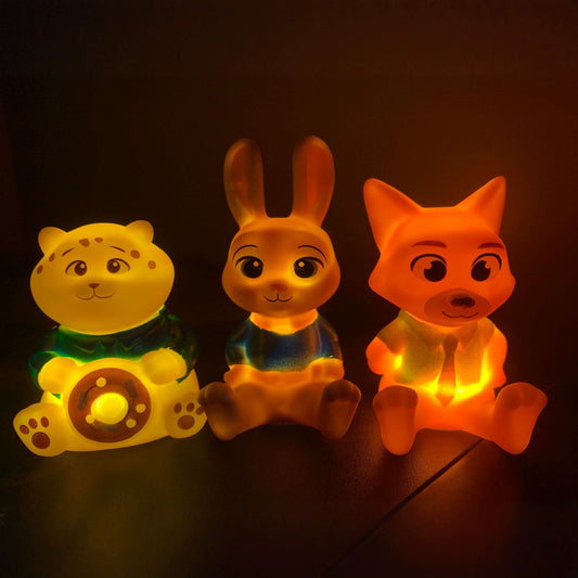 Zootopia Inspired LED Squishy Night Light (Set of 3) | Cute Bunny, Fox & Tiger Bear Silicone Glow Lamps | Kawaii Animal Bedroom Decor