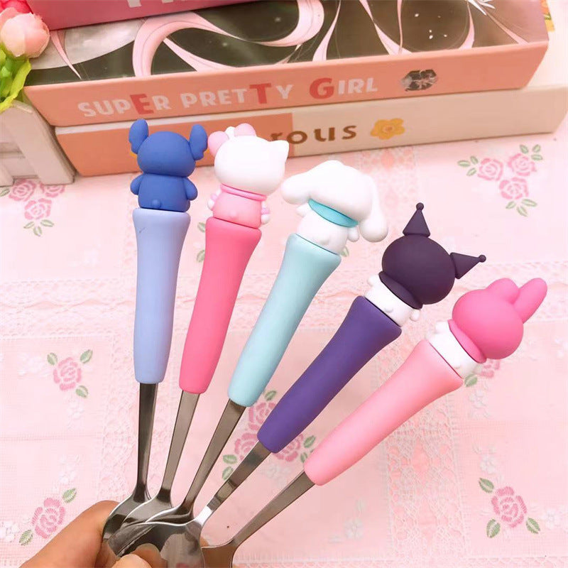 Sanrio Fork & Spoon Set with Case – Cute Hello Kitty, Kuromi, My Melody, Cinnamoroll & Stitch Stainless Steel Kids Cutlery Set | Portable Lunch Box Utensils