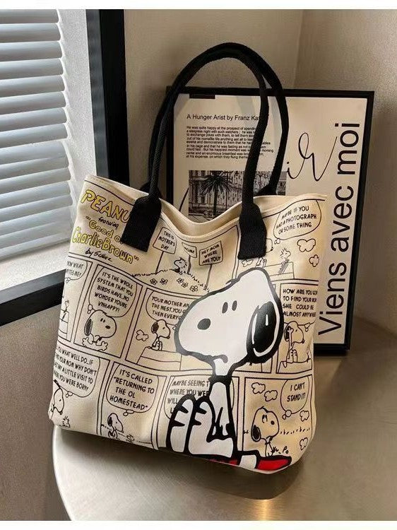Snoopy Peanuts Canvas Tote Bag for Women & Girls – Cute Cartoon Shoulder Handbag | Reusable Shopping & Daily Carry Bag