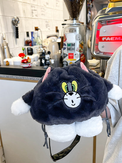 Tom & Jerry Plush Sling Bag for Girls | Cute Cartoon Fur Crossbody Mini Bag with Long Strap