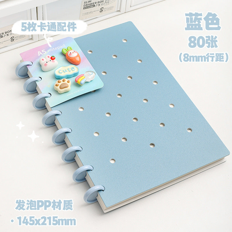 Kawaii DIY Loose-Leaf Notebook Binder – Cute Disc Bound Aesthetic Planner Journal with Decorative Charms