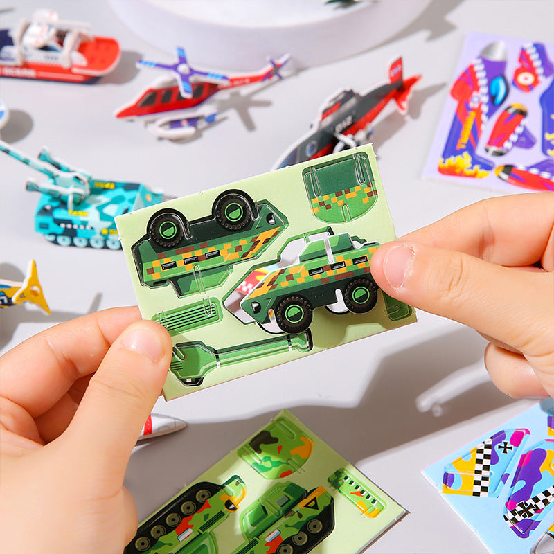 DIY 3D Vehicle Puzzle Cards for Kids (Pack of 3) – No Glue Assembly Toy Set | Airplane, Helicopter, Tank, Ship & Military Vehicle Models | Educational STEM Construction Toy