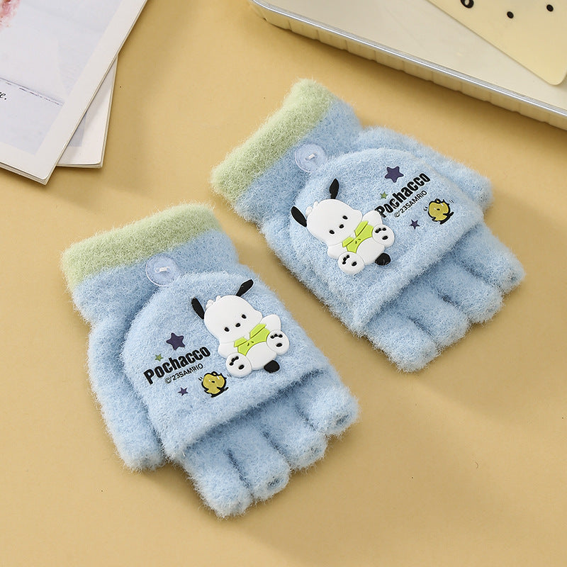 Kawaii Winter Cartoon Kids Convertible Mittens | Cute Sanrio Flip Gloves for Boys & Girls