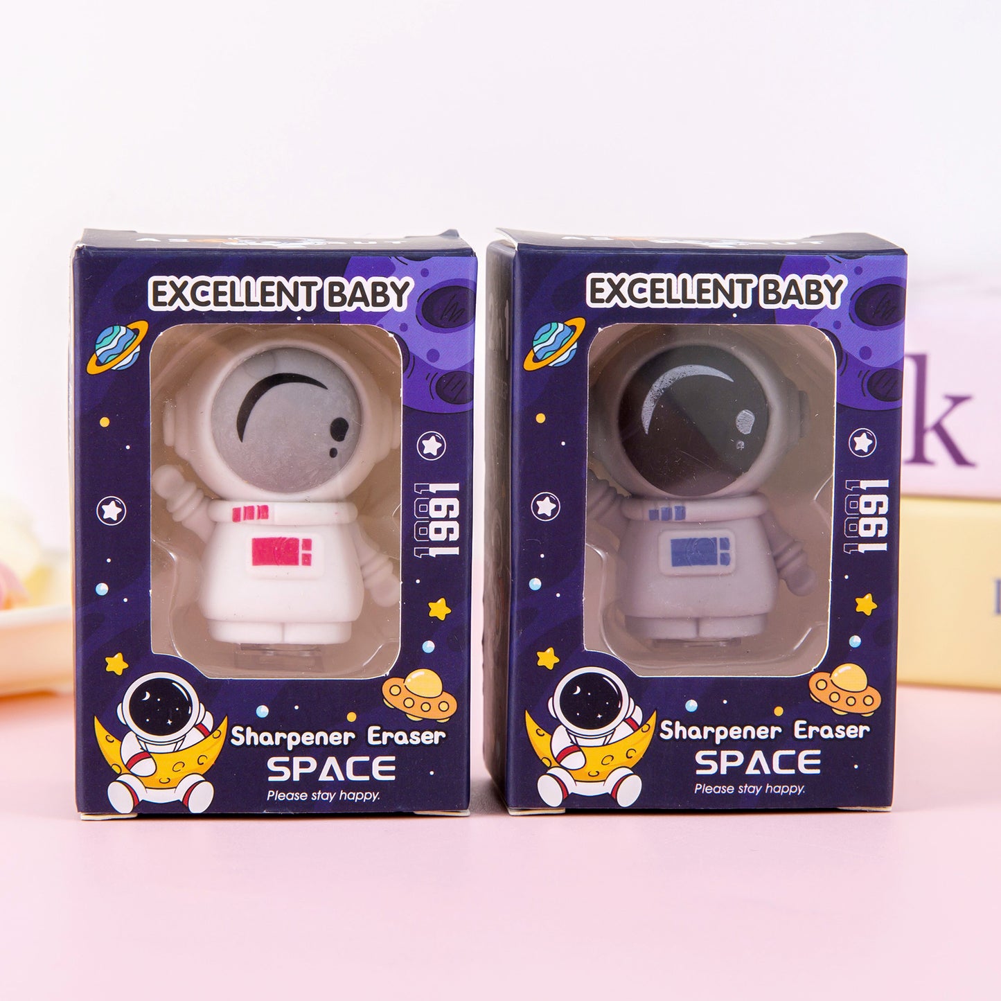 Kawaii Cartoon Eraser Cum Sharpener Set of 6 | Cute Panda, Dinosaur, Unicorn, Astronaut & Bunny Pencil Sharpener Erasers for Kids & Students