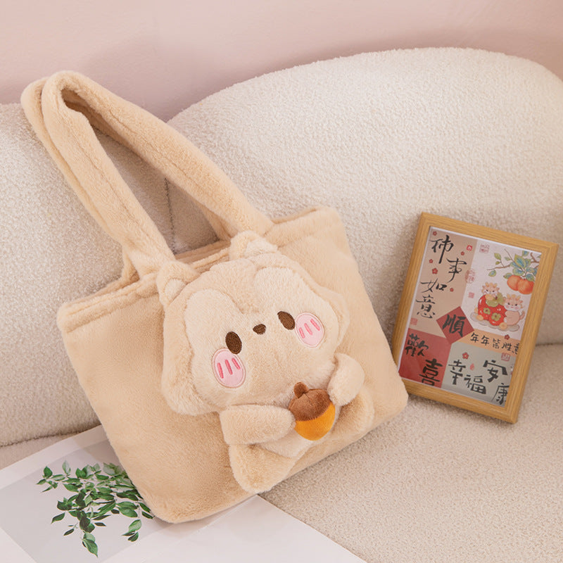 Kawaii Plush Bear Tote Bag for Girls | Soft Cute Teddy Shoulder Handbag for Daily Use
