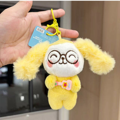 Kawaii Guitar Bunny Plush Toy Keychain – Cute Rabbit Stuffed Doll with Glasses