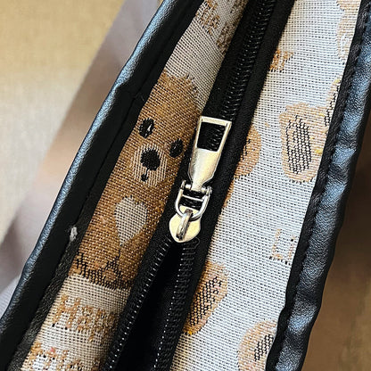 Cute Teddy Bear Tote Bag for Women | Happy Little Bear Cartoon Shoulder Bag | Aesthetic Kawaii Handbag for Girls