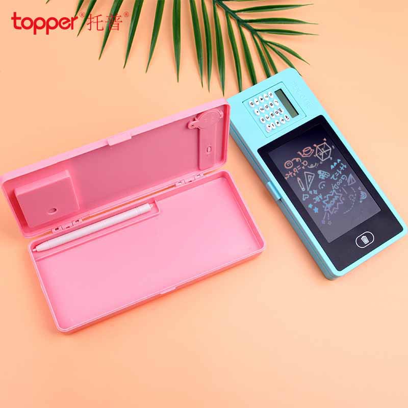 LCD Writing Tablet Calculator Pencil Case – Smart Digital Drawing Pad Pen Box for Kids | Reusable Memo Board Study Organizer
