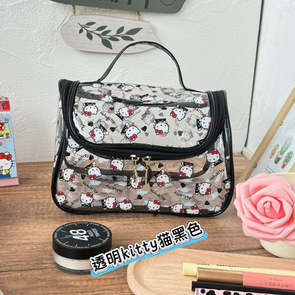 Hello Kitty Transparent Cosmetic Bag | Cute Sanrio Makeup & Toiletry Travel Organizer Pouch with Handle | Waterproof PVC Storage Bag