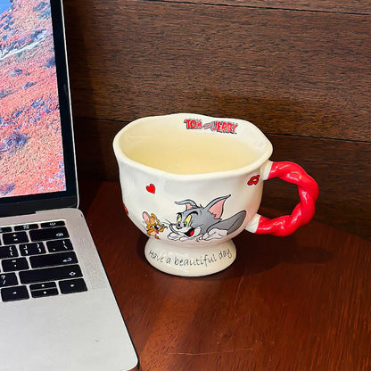 Tom & Jerry Ceramic Coffee Mug Set – Cute Cartoon Kawaii Vintage Style Cups (Tom & Jerry Official Design)