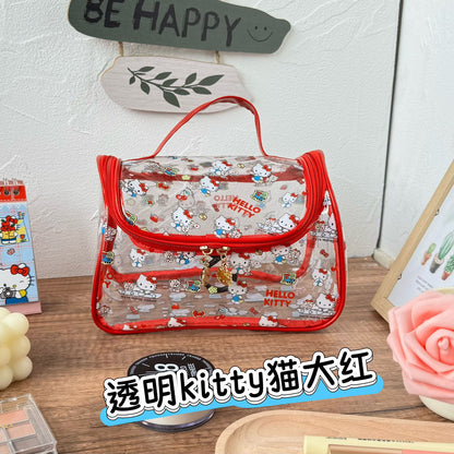 Hello Kitty Transparent Cosmetic Bag | Cute Sanrio Makeup & Toiletry Travel Organizer Pouch with Handle | Waterproof PVC Storage Bag