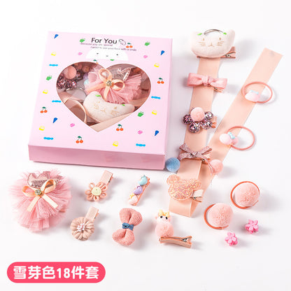 18-Piece Cute Hair Accessories Hamper for Girls | Bow Clips, Hair Bands & Pom Pom Clips | Kawaii Kids Hair Accessories Gift Set