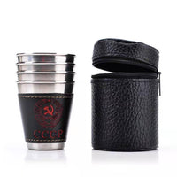 Premium 30ml Stainless Steel Shot 4 Glass Set with Leather Case | Portable Travel Shot Cups for Whiskey, Vodka & Outdoor Camping