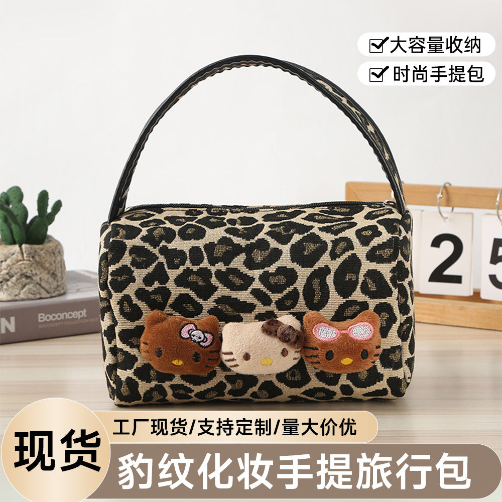 Kawaii Leopard Print Hello Kitty Shoulder Bag – Cute Plush Character Handbag for Girls, Women | Y2K Aesthetic Tote Bag