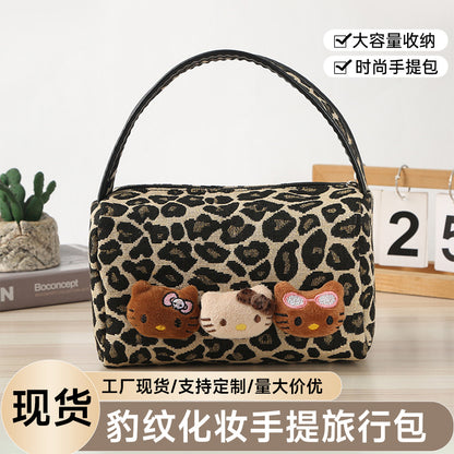 Kawaii Leopard Print Hello Kitty Shoulder Bag – Cute Plush Character Handbag for Girls, Women | Y2K Aesthetic Tote Bag