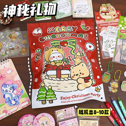 Kawaii Blind Box Stationery Kit (8–10 Items) – Capybara, Angel Bear, Bread Time Bear, Merry Christmas Bear & Cute Bakery Bear Surprise Stationery Gift Set | Mystery Cute School & Office Supplies