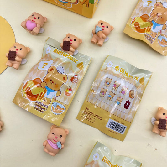 Kawaii Butter Bear Blind Pouch Erasers – Pack of 6 Cute Mini Cartoon Erasers for Kids & Stationery Lovers