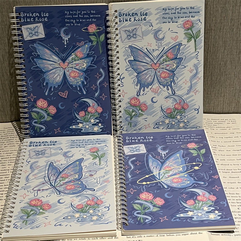Broken Ice Blue Rose Butterfly Spiral Notebook – Aesthetic Kawaii Journal | Cute Ruled Diary for School, College & Office (Single Piece)