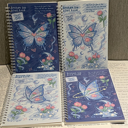 Broken Ice Blue Rose Butterfly Spiral Notebook – Aesthetic Kawaii Journal | Cute Ruled Diary for School, College & Office (Single Piece)
