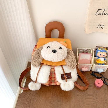 Kawaii Plush Puppy Backpack Bag – Cute Soft Dog Shoulder Bag for Girls | Aesthetic Korean Style Plush Handbag