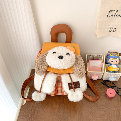 Kawaii Plush Puppy Backpack Bag – Cute Soft Dog Shoulder Bag for Girls | Aesthetic Korean Style Plush Handbag