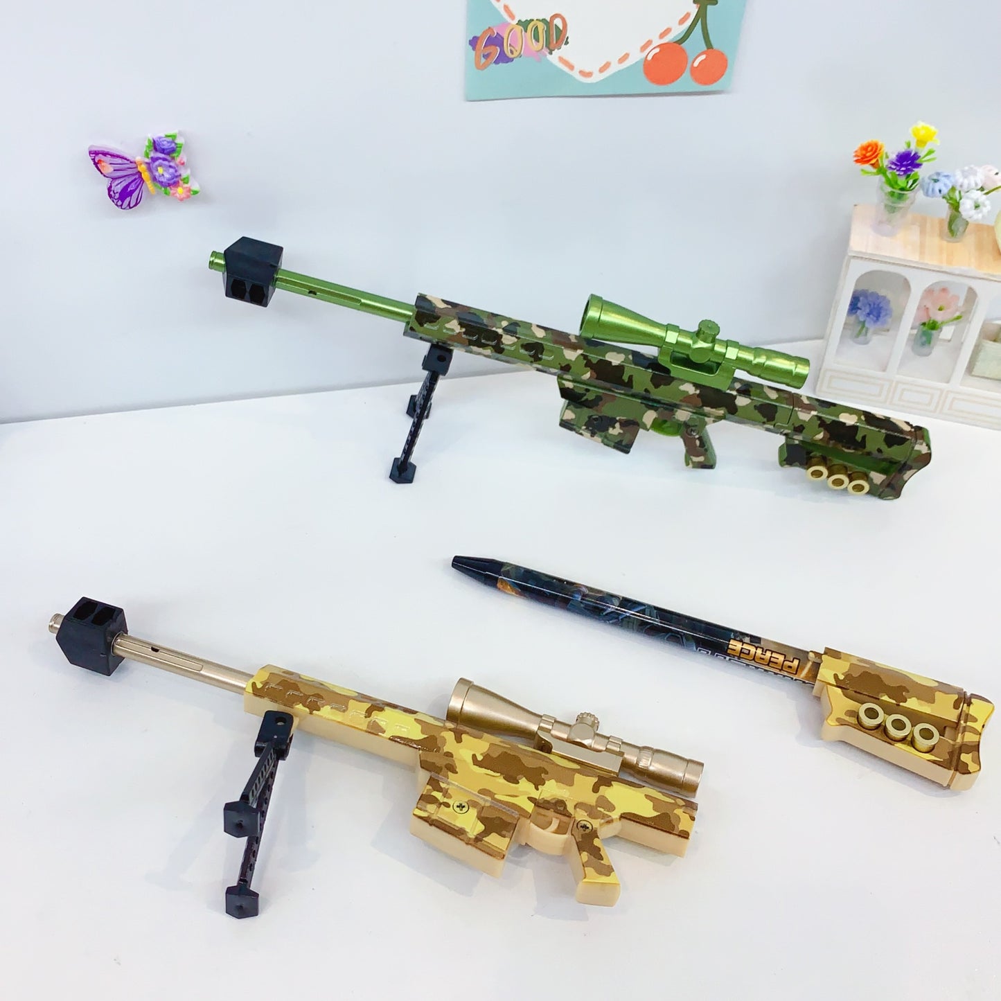 Camouflage Sniper Rifle Gel Pen | Barrett Gun Shape Black Ink Pen 0.5mm | Military Rifle Novelty Pen for Kids, Students, Office Desk & Gift