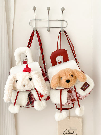 Kawaii Plush Puppy Backpack Bag – Cute Soft Dog Shoulder Bag for Girls | Aesthetic Korean Style Plush Handbag